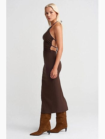 Vestido midi justo com decote halter dilvin