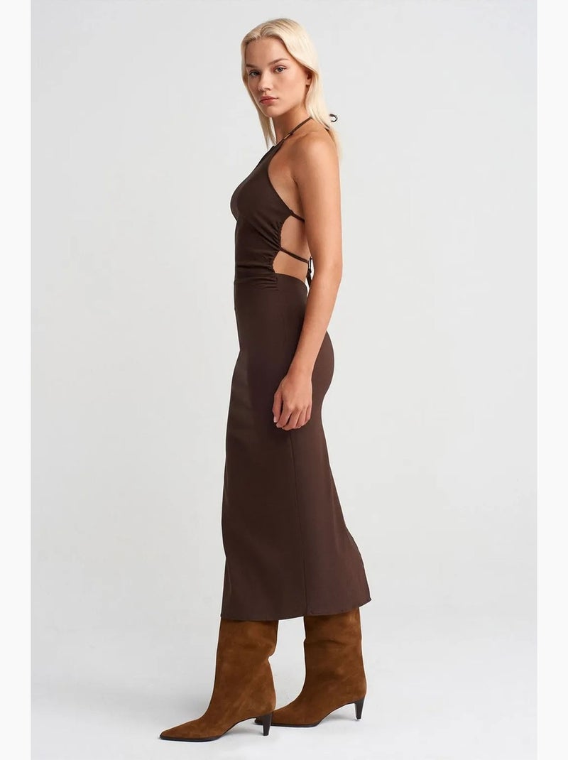 Vestido midi justo com decote halter dilvin Castanho-chocolate - Kiabi
