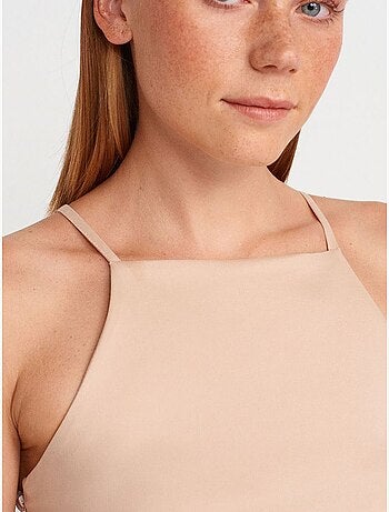 Vestido midi justo com decote halter e racha dilvin