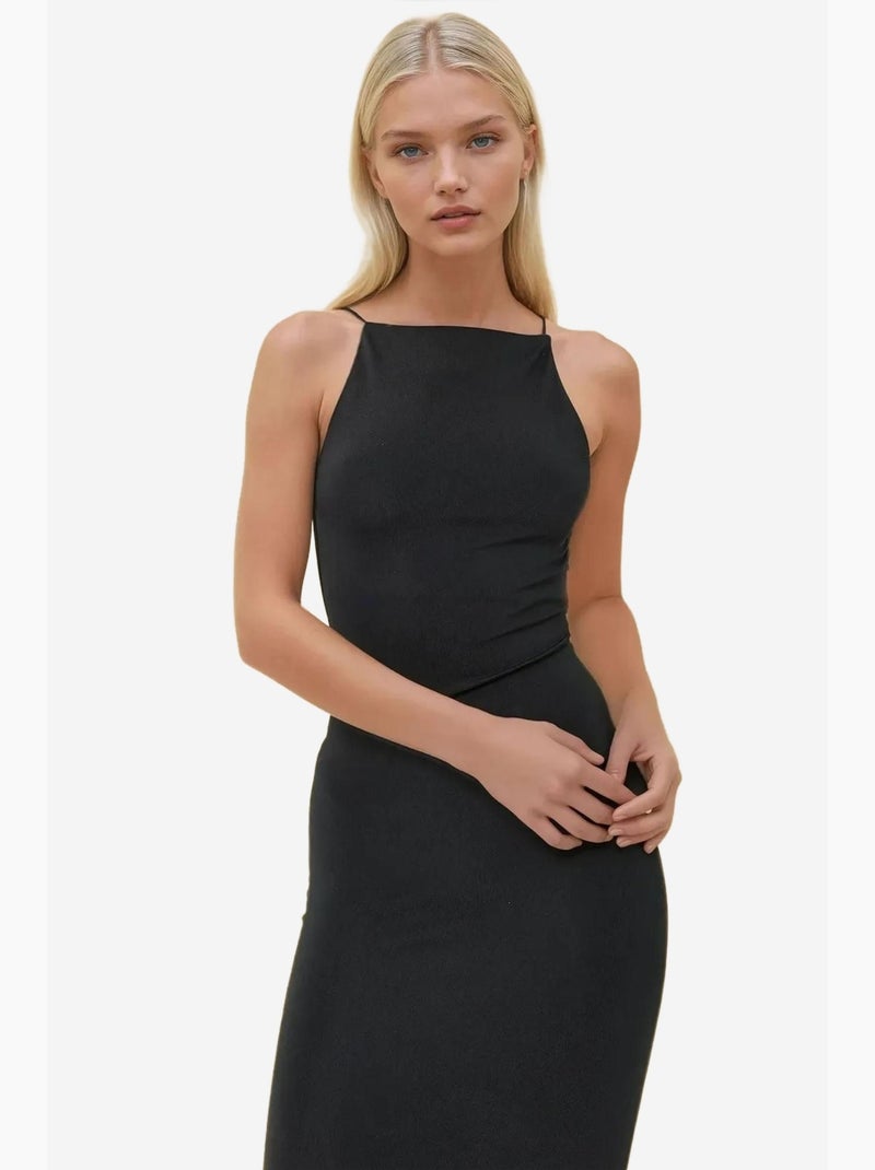 Vestido midi justo com decote halter hiccup Preto - Kiabi