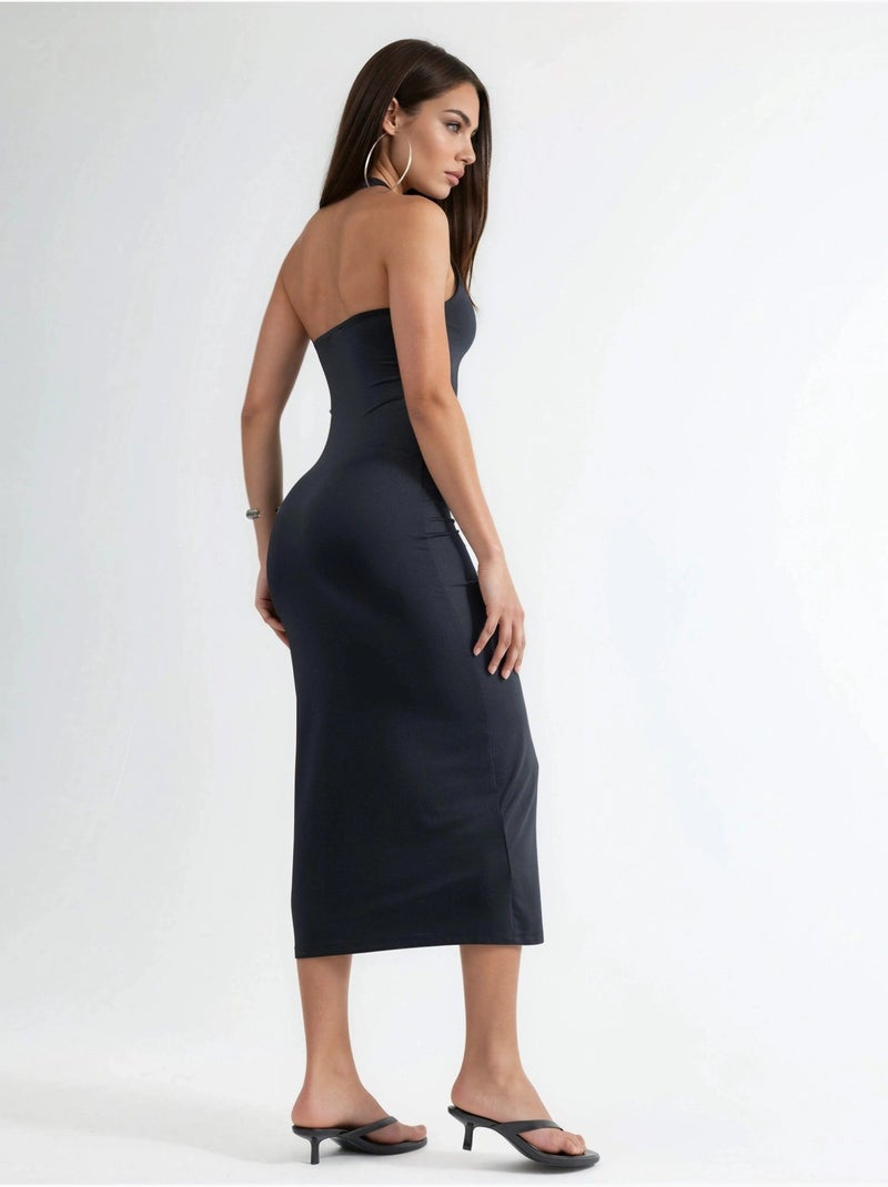 Vestido midi justo com decote halter hiccup Preto - Kiabi