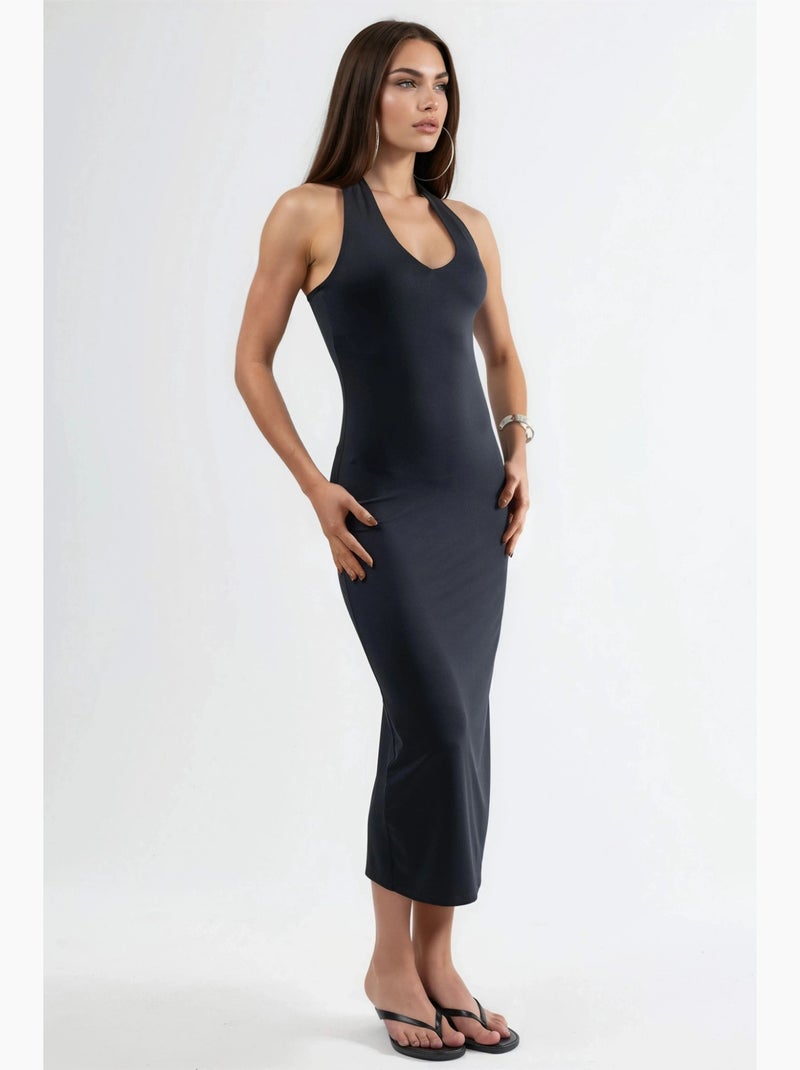 Vestido midi justo com decote halter hiccup Preto - Kiabi