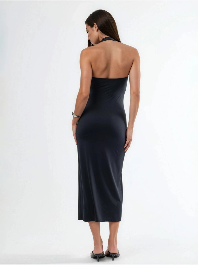 Vestido midi justo com decote halter hiccup Preto - Kiabi