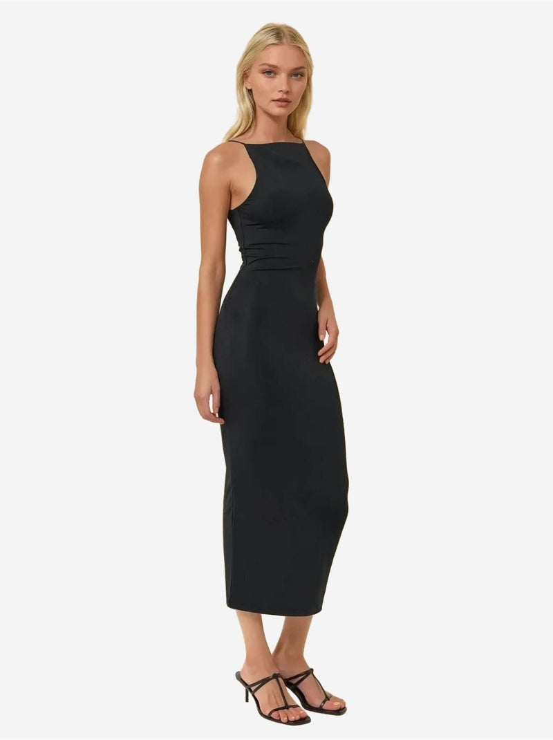 Vestido midi justo com decote halter Preto - Kiabi