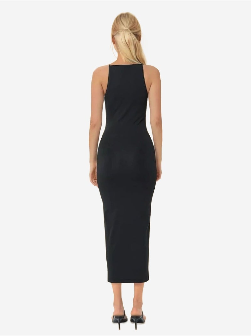 Vestido midi justo com decote halter Preto - Kiabi