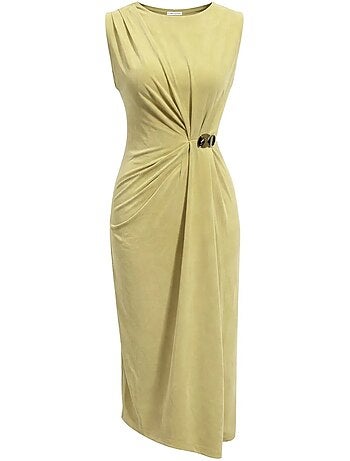 Vestido midi justo com decote redondo mixray