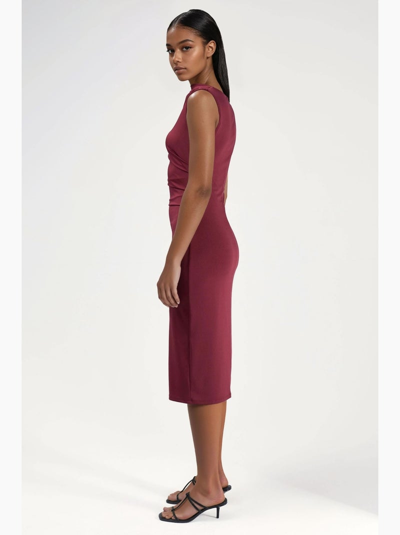 Vestido midi justo com franzidos hiccup Vermelho bordô - Kiabi