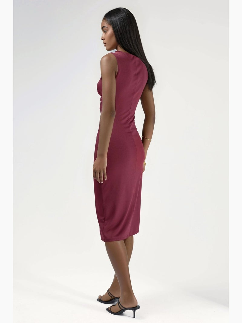 Vestido midi justo com franzidos hiccup Vermelho bordô - Kiabi