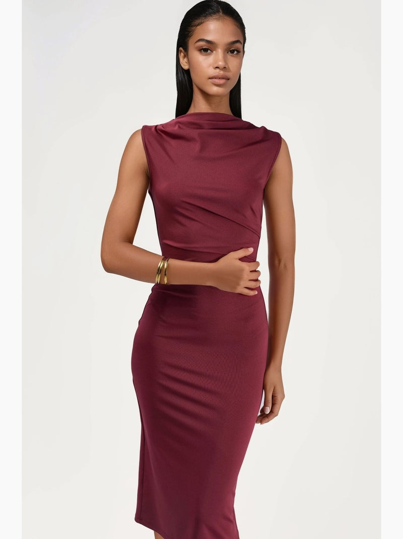 Vestido midi justo com franzidos hiccup Vermelho bordô - Kiabi