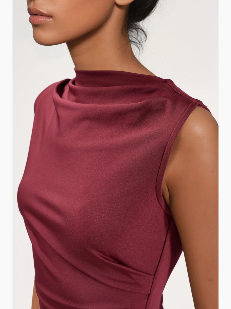 Vestido midi justo com franzidos hiccup Vermelho bordô - Kiabi