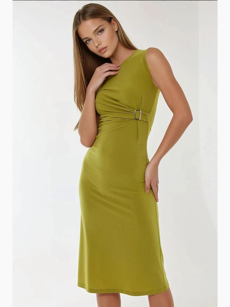 Vestido midi justo com gola redonda hiccup Verde - Kiabi