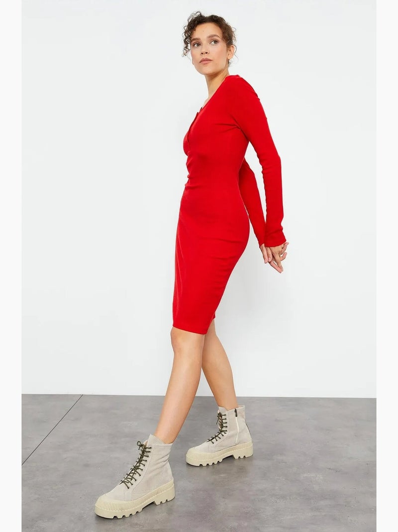 Vestido midi justo com gola redonda tommy Vermelho - Kiabi
