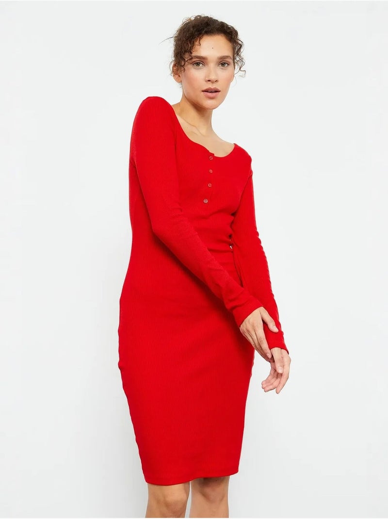 Vestido midi justo com gola redonda tommy Vermelho - Kiabi