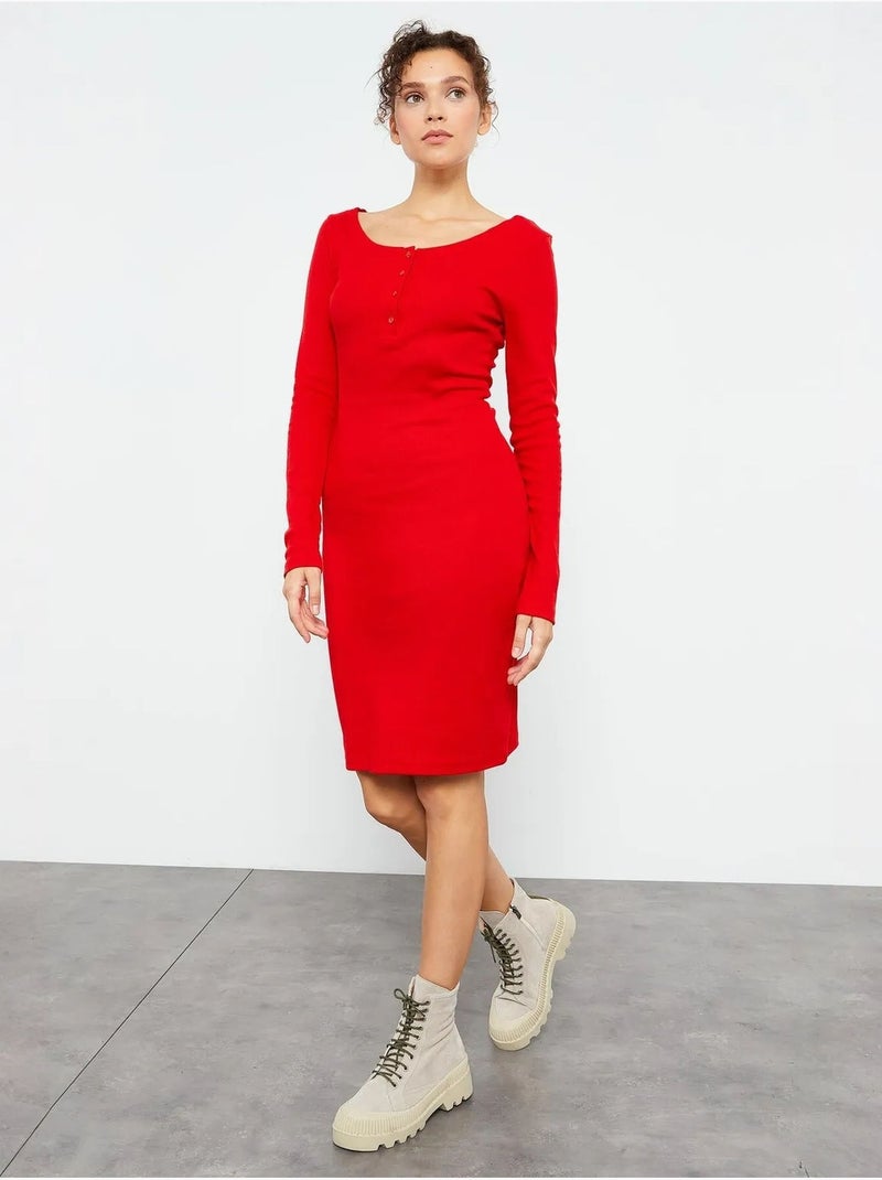 Vestido midi justo com gola redonda tommy Vermelho - Kiabi