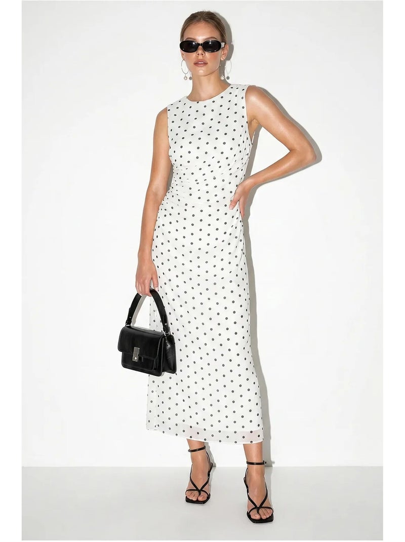 Vestido midi justo de bolinhas lucci Branco Preto - Kiabi