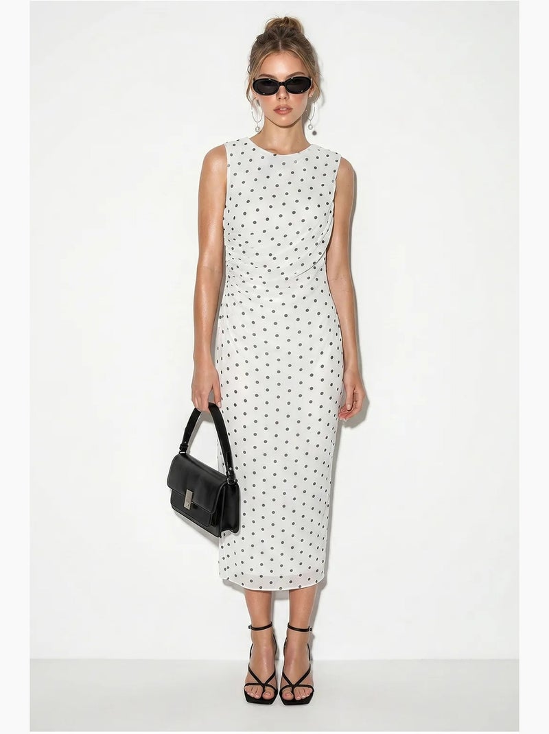 Vestido midi justo de bolinhas lucci Branco Preto - Kiabi