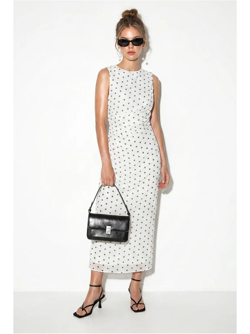 Vestido midi justo de bolinhas lucci Branco Preto - Kiabi