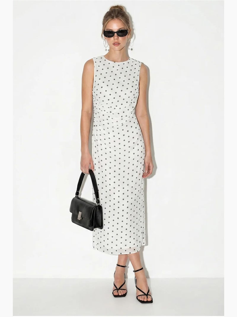 Vestido midi justo de bolinhas lucci Branco Preto - Kiabi