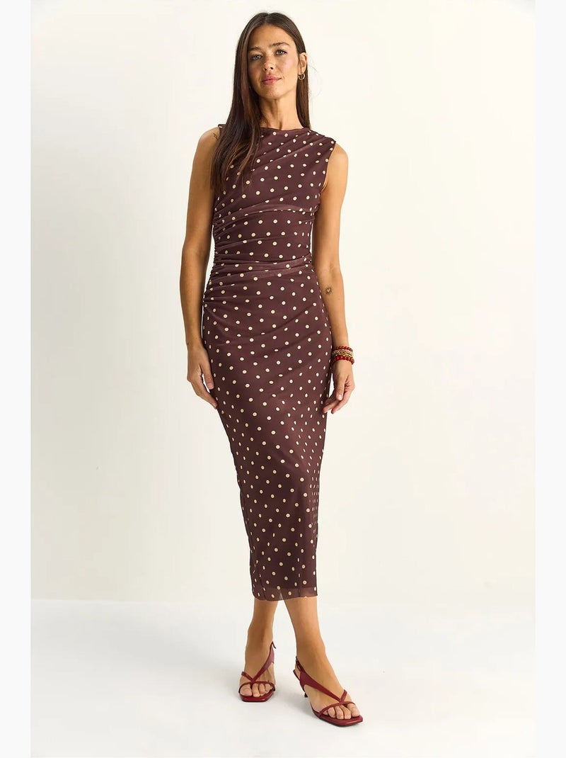 Vestido midi justo de bolinhas lucci Castanho-escuro - Kiabi
