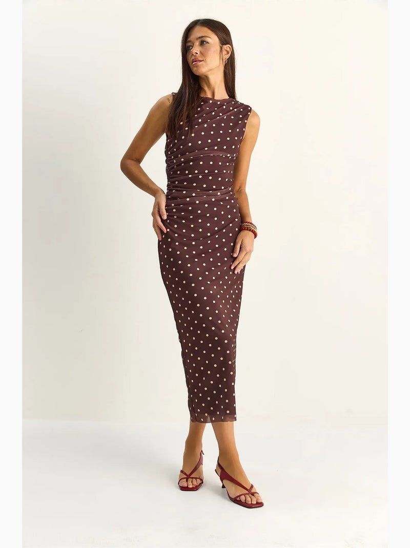 Vestido midi justo de bolinhas lucci Castanho-escuro - Kiabi