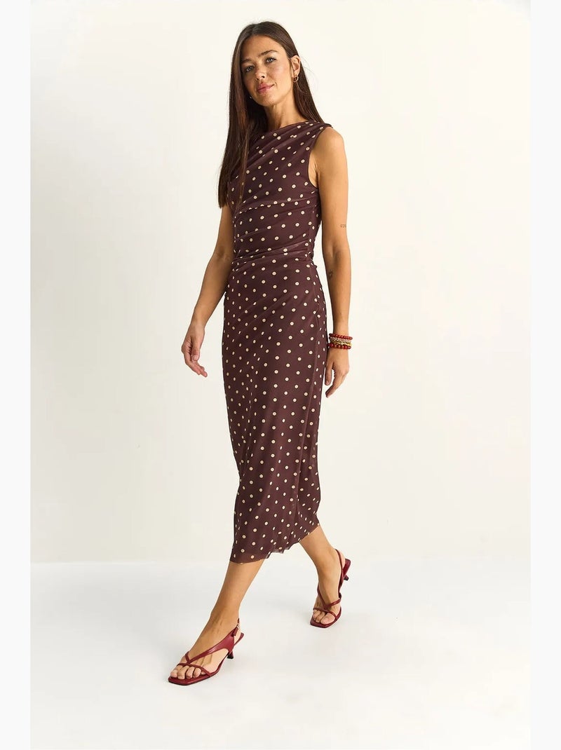 Vestido midi justo de bolinhas lucci Castanho-escuro - Kiabi