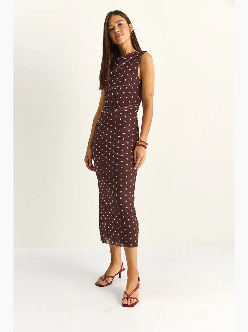 Vestido midi justo de bolinhas lucci Castanho-escuro - Kiabi