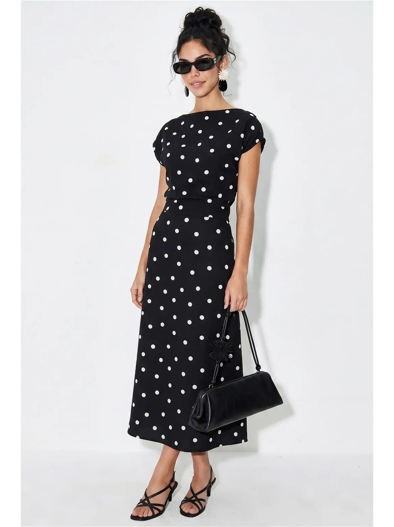 Vestido midi justo de bolinhas lucci Preto - Kiabi