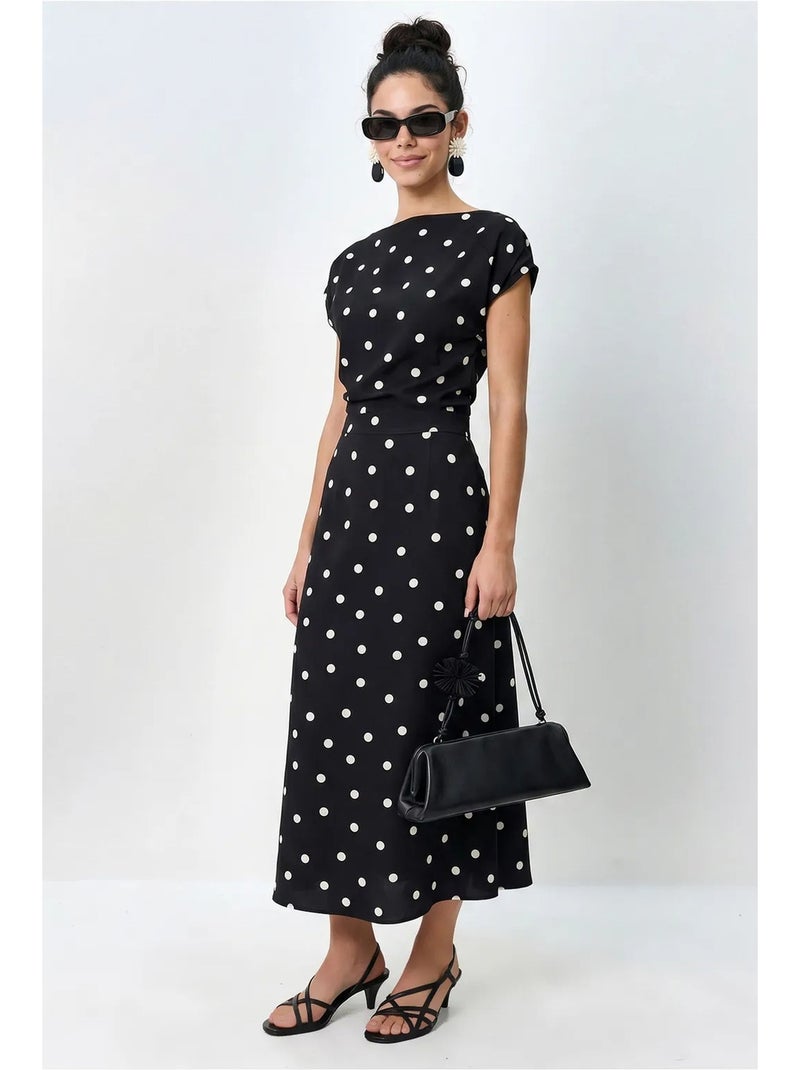 Vestido midi justo de bolinhas lucci Preto - Kiabi
