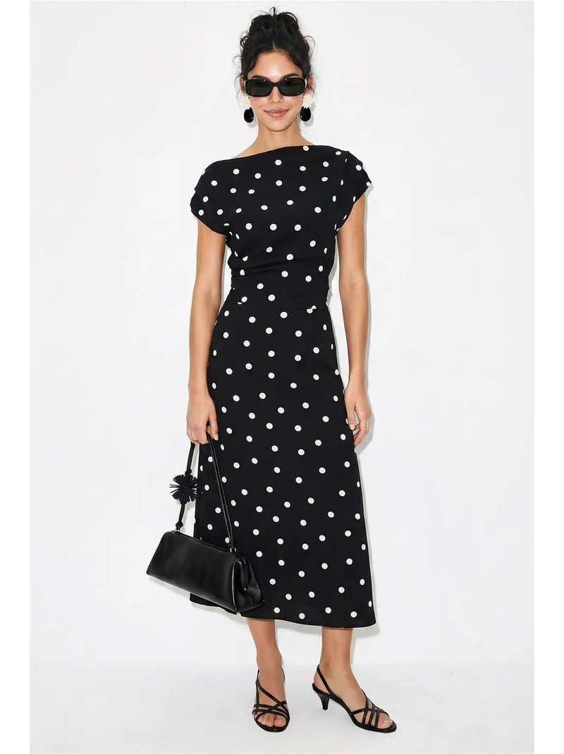Vestido midi justo de bolinhas lucci Preto - Kiabi