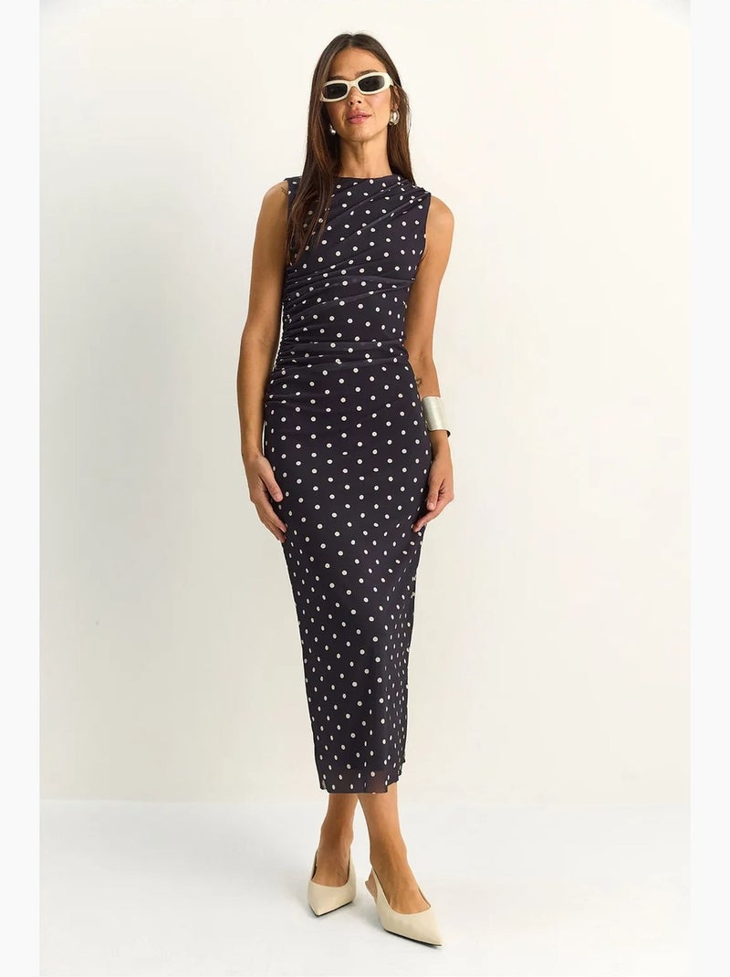 Vestido midi justo de bolinhas lucci Preto - Kiabi