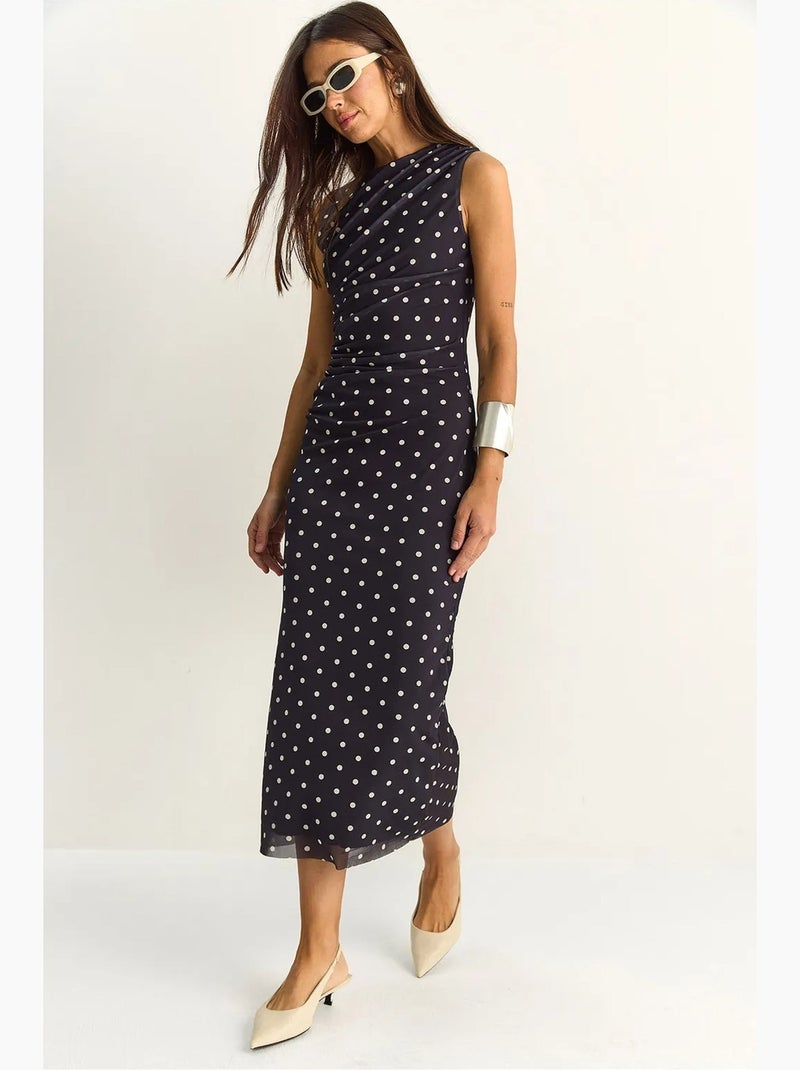 Vestido midi justo de bolinhas lucci Preto - Kiabi