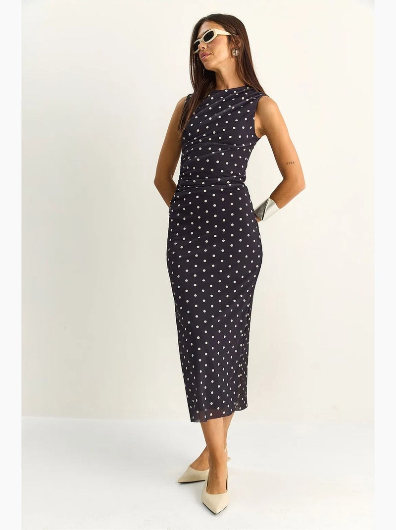 Vestido midi justo de bolinhas lucci Preto - Kiabi