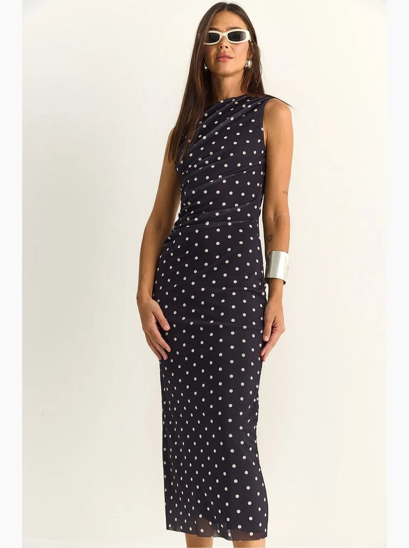 Vestido midi justo de bolinhas lucci Preto - Kiabi
