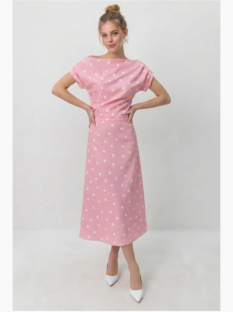 Vestido midi justo de bolinhas lucci Rosa - Kiabi