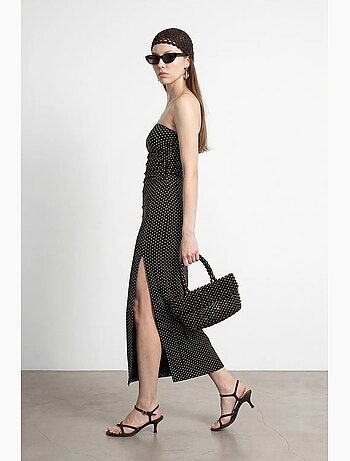 Vestido midi justo de bolinhas sem alças dilvin