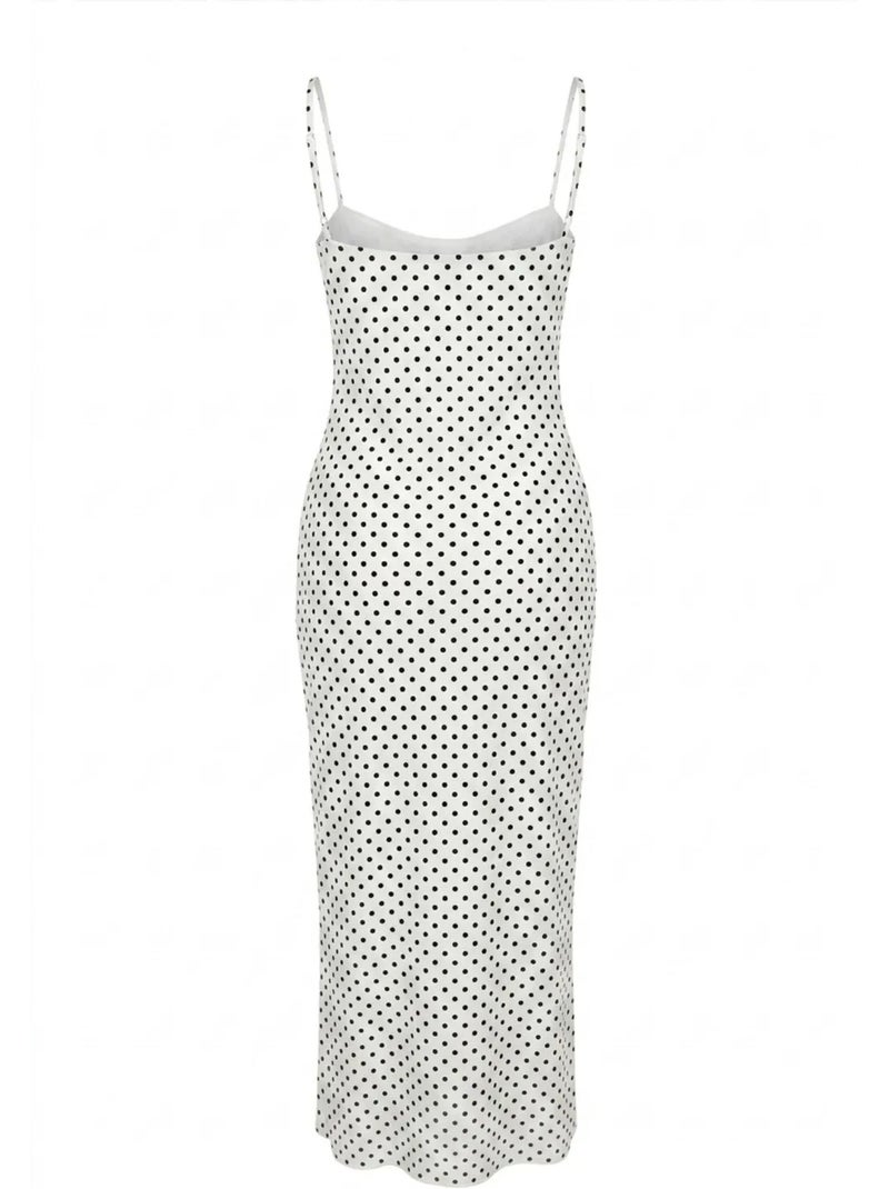 Vestido midi justo de bolinhas sem alças mixray Branco - Kiabi