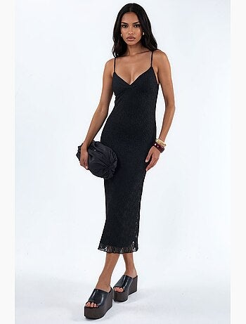 Vestido midi justo de renda com decote em v hiccup