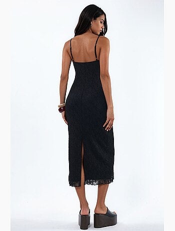 Vestido midi justo de renda com decote em v hiccup