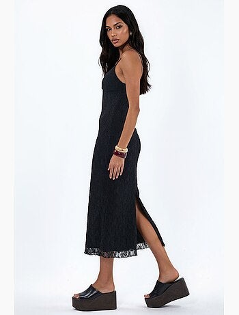 Vestido midi justo de renda com decote em v hiccup