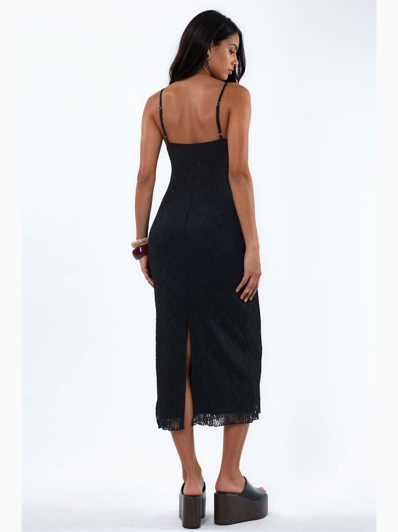 Vestido midi justo de renda com decote em v hiccup Preto - Kiabi