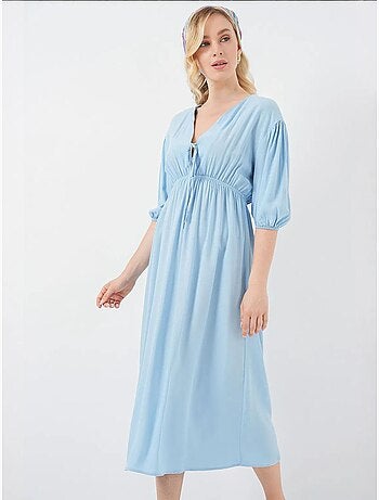 Vestido midi justo em a com decote em v e detalhe de vivo bdart