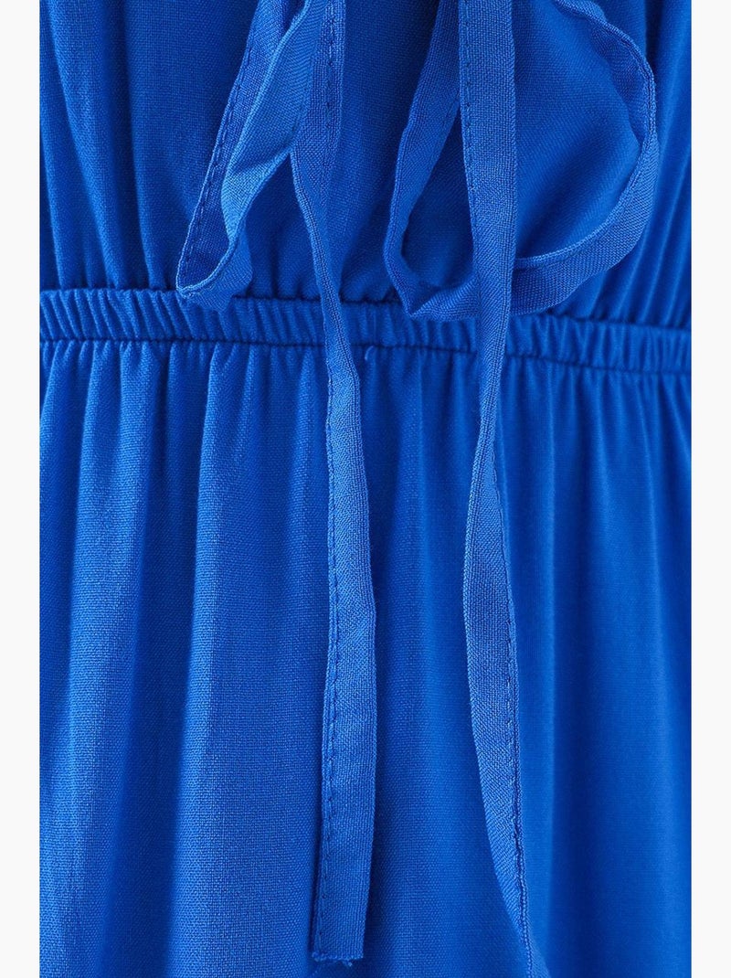 Vestido midi justo em a com decote em v e detalhe de vivo bdart Azul-elétrico - Kiabi