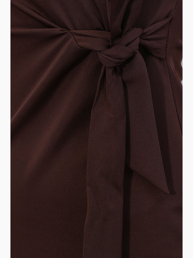 Vestido midi justo em jersey com detalhe de amarração bdart Castanho-chocolate - Kiabi