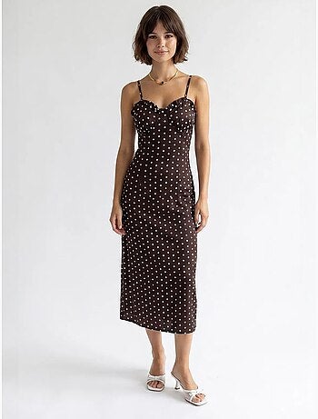 Vestido midi justo feminino de bolinhas mixray