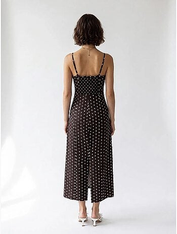 Vestido midi justo feminino de bolinhas mixray