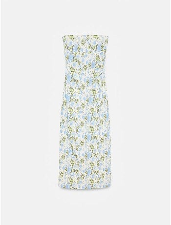 Vestido midi justo floral sem alças dilvin