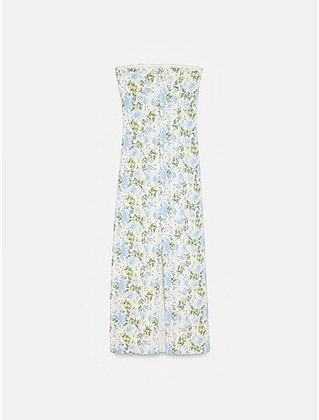 Vestido midi justo floral sem alças dilvin