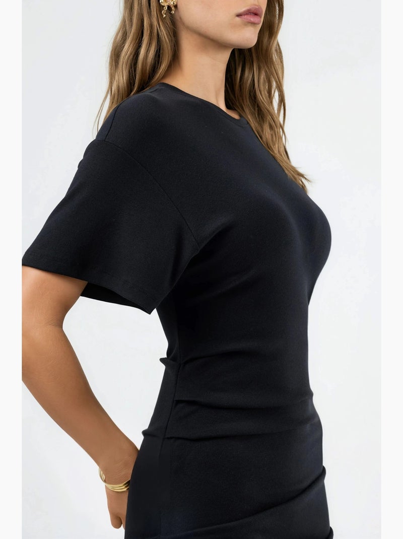 Vestido midi justo liso com decote redondo busem Preto - Kiabi