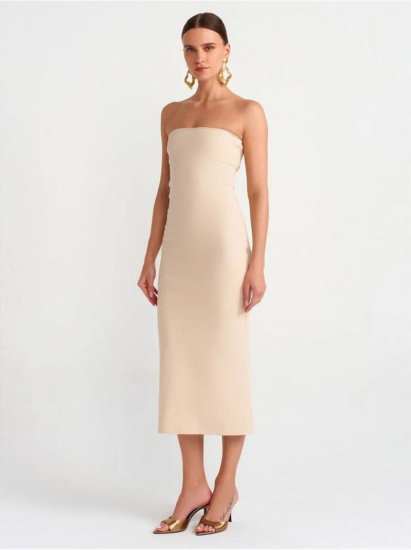 Vestido midi justo sem alças dilvin Bege-argila - Kiabi