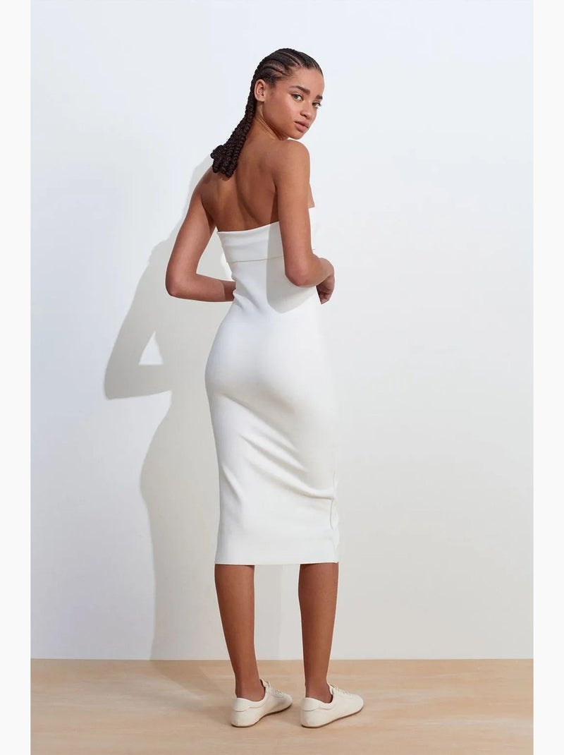 Vestido midi justo sem alças dilvin Branco - Kiabi